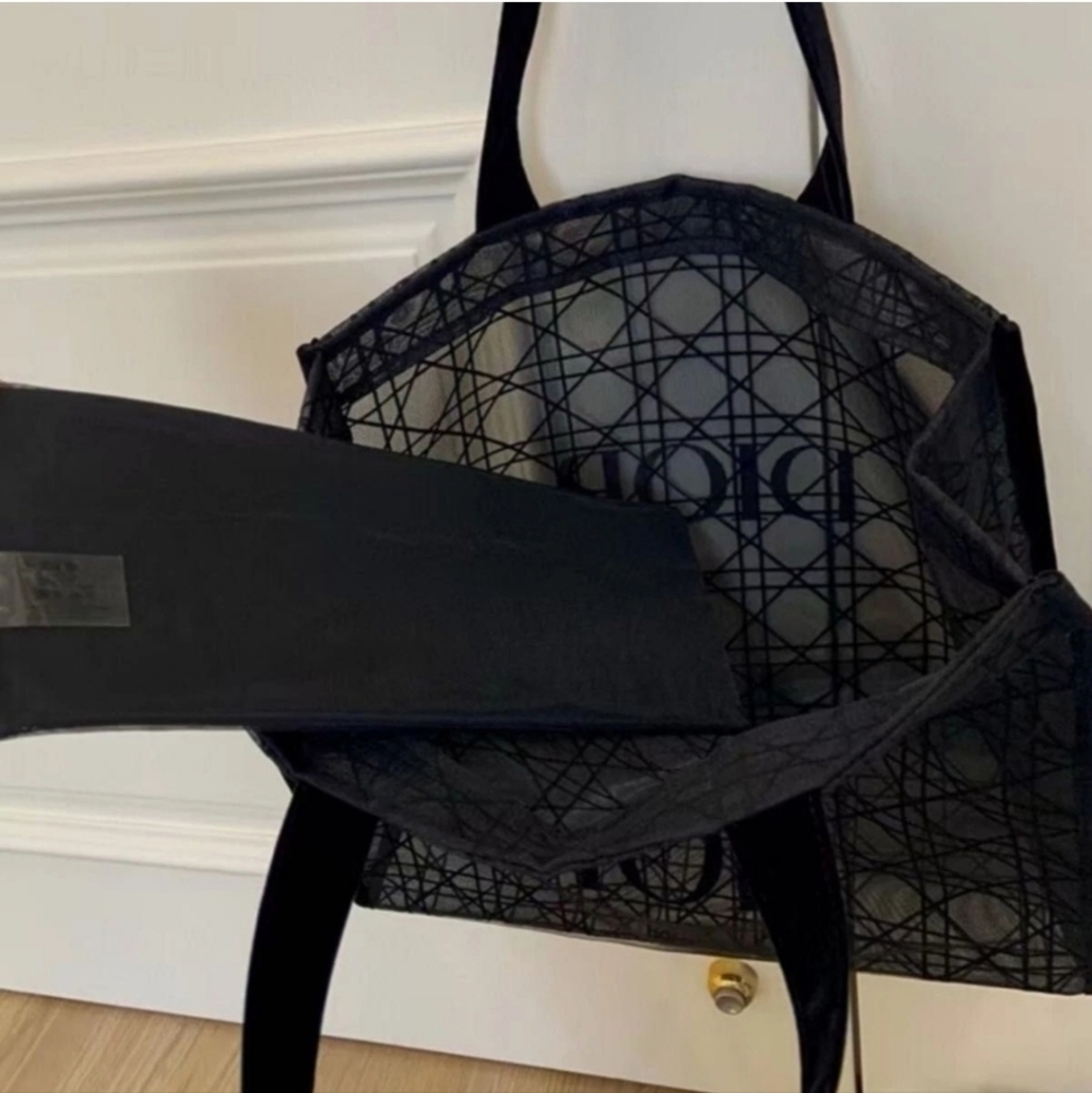 DIOR Black Velvet Mesh Cannage Pattern Tote Bag, GWP, New! - Picture 5 of 9